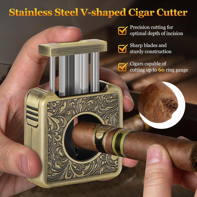 SEMKONT Cigar Cutter,Portable Multifunction V Cut Cigar Cutter, 4 in 1 Stainless Steel Guillotine with Cigar Punch,Cigar Holder and Twin Nubber,Suitable for Max 60 Ring Gauge Cigars (Yellow) - Image 3